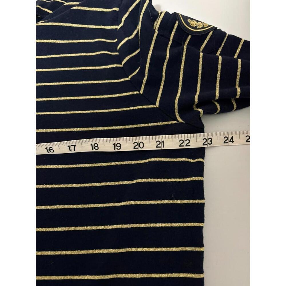 Lauren Ralph Lauren Womens Shirt 2X Blue Gold Metallic Stripe 3/4 Slv Crest Logo - Picture 7 of 8